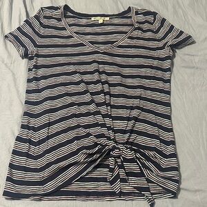 Striped V-Neck Tie-Front Top
